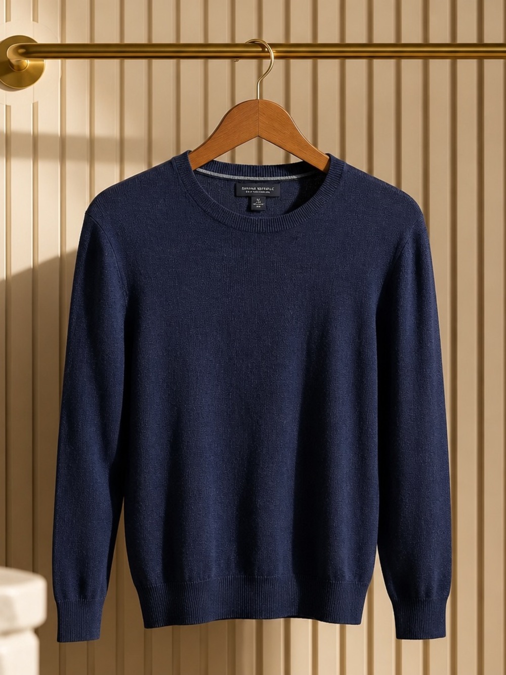 Banana Republic Men's Merino Crewneck Sweater - Navy with Light Blue Trim